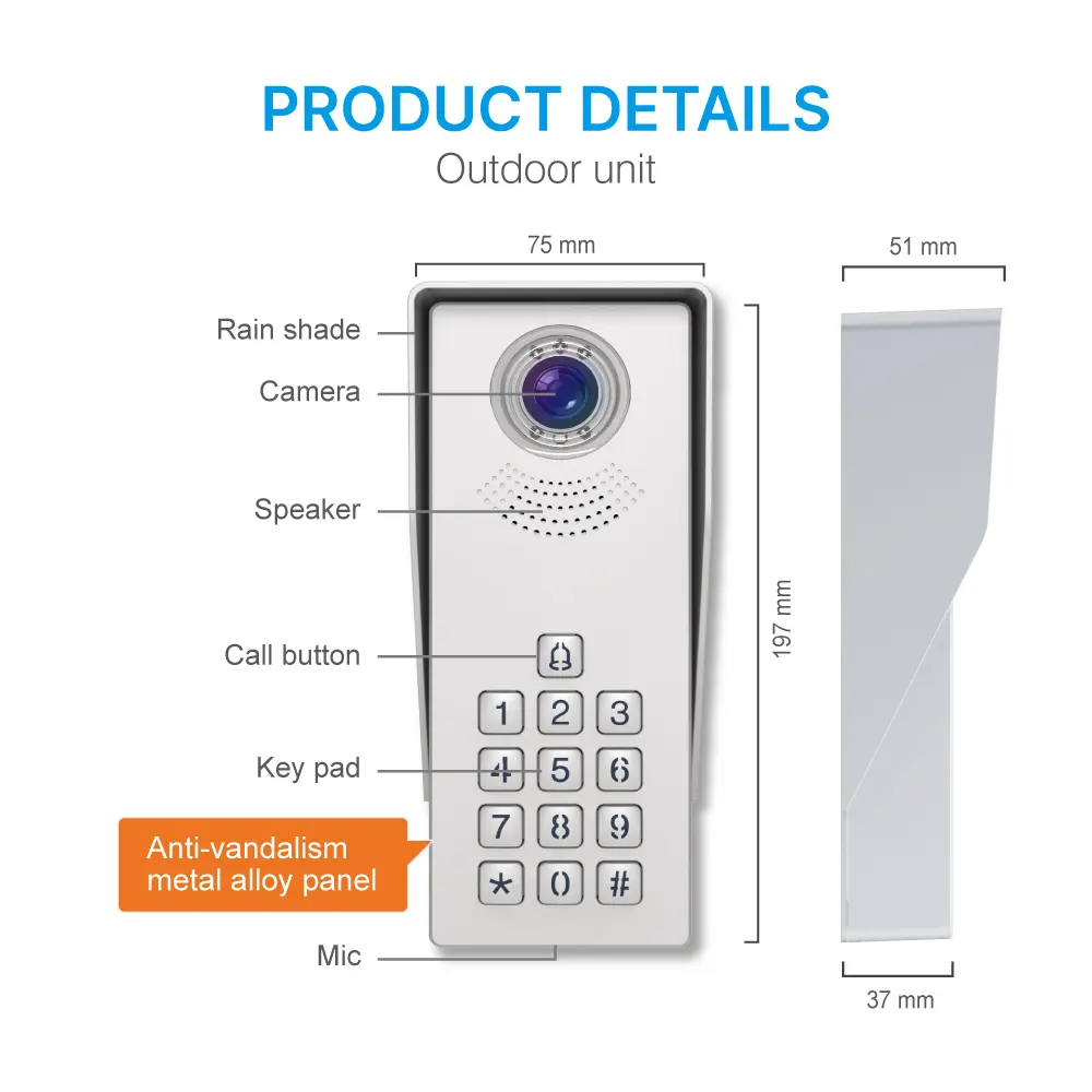  7inch Video Doorphone #RL-B17AD- Keypad tone indicating, with key pad back light design for easy operation at night. - Camera light compensation at night. _09